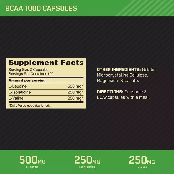 Optimum Nutrition BCAA 1000 200 Capsules (100 Servings) Egypt | 7369052-CV