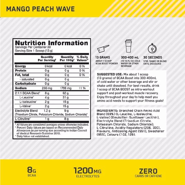 Optimum Nutrition BCAA Boost Mango Peach 30 Serves Egypt | 0519724-RD