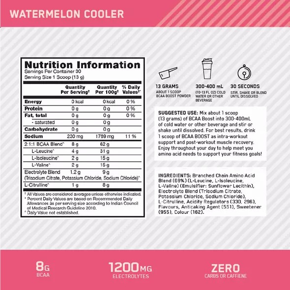 Optimum Nutrition BCAA Boost Watermelon 30 Serves Egypt | 1574298-DO