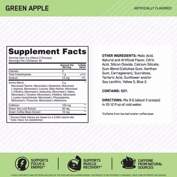 Optimum Nutrition ESSENTIAL AMIN.O. ENERGY® Green Apple 0.6 lb (30 Servings) Egypt | 0817692-KP