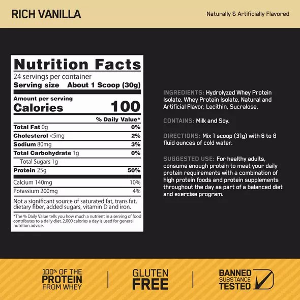 Optimum Nutrition GOLD STANDARD® 100% Isolate Rich Vanilla 2.91 lb (44 Servings) Egypt | 2768519-WO