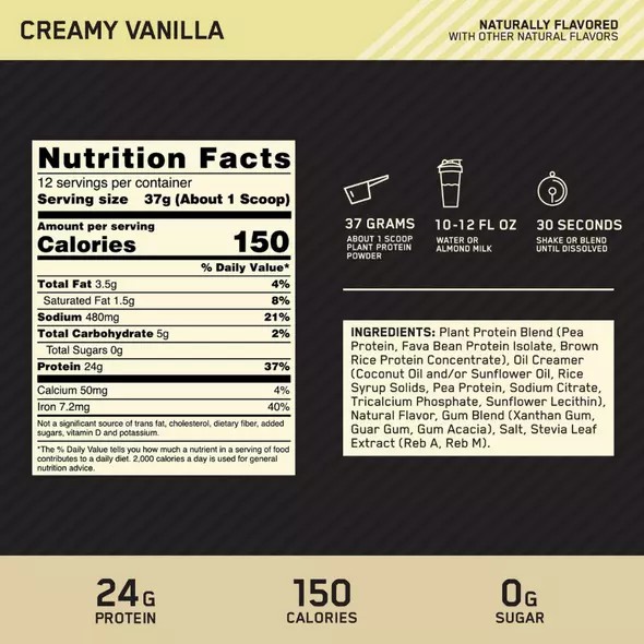 Optimum Nutrition GOLD STANDARD® 100% Plant Creamy Vanilla 1.63 lb - Notify me Egypt | 1075384-ZY