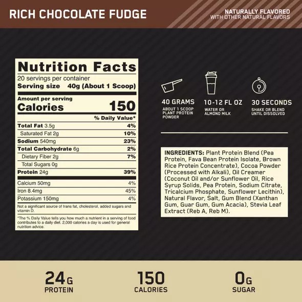 Optimum Nutrition GOLD STANDARD® 100% Plant Rich Chocolate Fudge 1.06 lb (12 Servings) Egypt | 7486395-XR