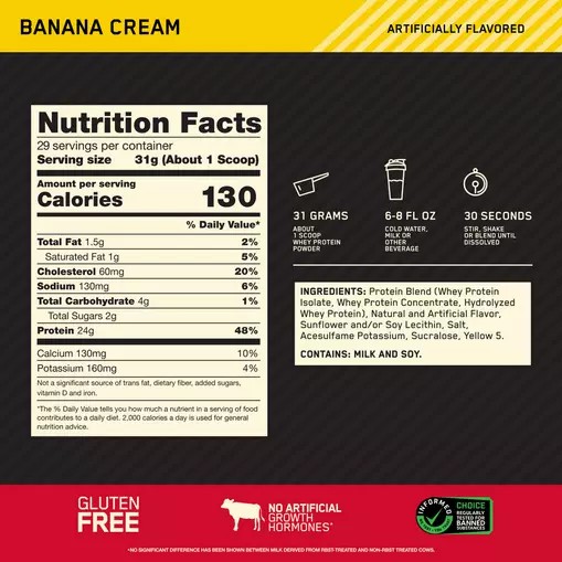 Optimum Nutrition GOLD STANDARD 100% WHEY™ Banana Cream 2 lb (29 Servings) Egypt | 1249573-SE