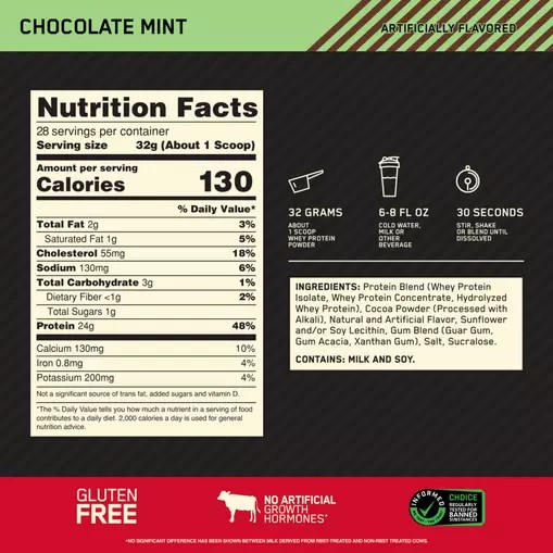 Optimum Nutrition GOLD STANDARD 100% WHEY™ Chocolate Mint 2 lb (28 Servings) Egypt | 9821546-QL