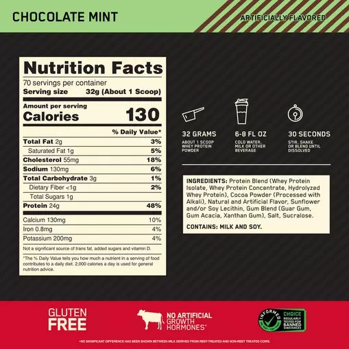 Optimum Nutrition GOLD STANDARD 100% WHEY™ Chocolate Mint 5 lb (70 Servings) Egypt | 1940836-AE