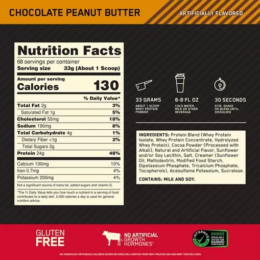 Optimum Nutrition GOLD STANDARD 100% WHEY™ Chocolate Peanut Butter 1.5 lb (22 Servings) Egypt | 9308526-AM