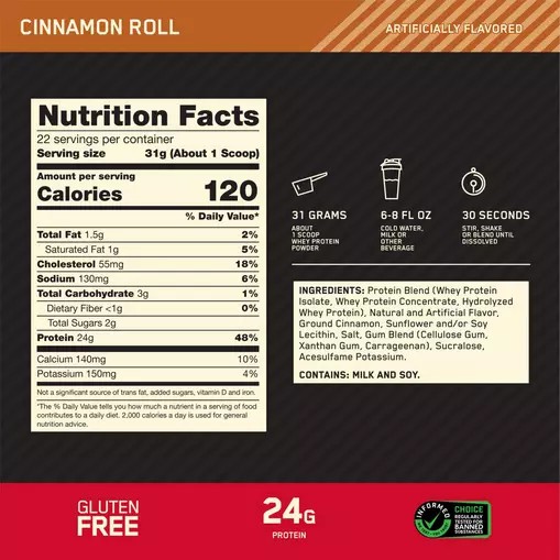 Optimum Nutrition GOLD STANDARD 100% WHEY™ Cinnamon Roll 1.5 lb (22 Servings) Egypt | 1257386-QE