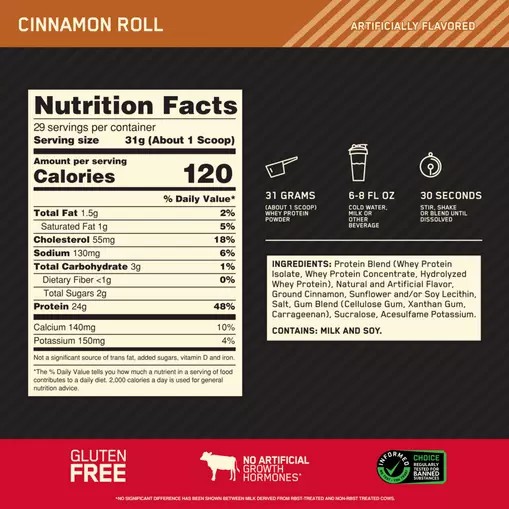 Optimum Nutrition GOLD STANDARD 100% WHEY™ Cinnamon Roll 2 lb (29 Servings) Egypt | 6598430-YC