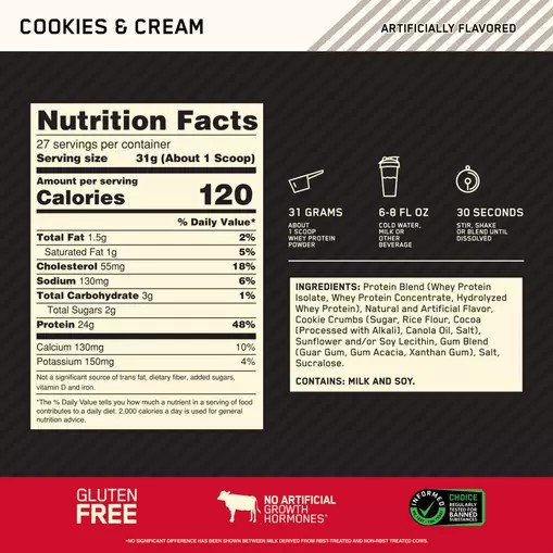 Optimum Nutrition GOLD STANDARD 100% WHEY™ Cookies & Cream 2 lb (27 Servings) Egypt | 1920563-UZ