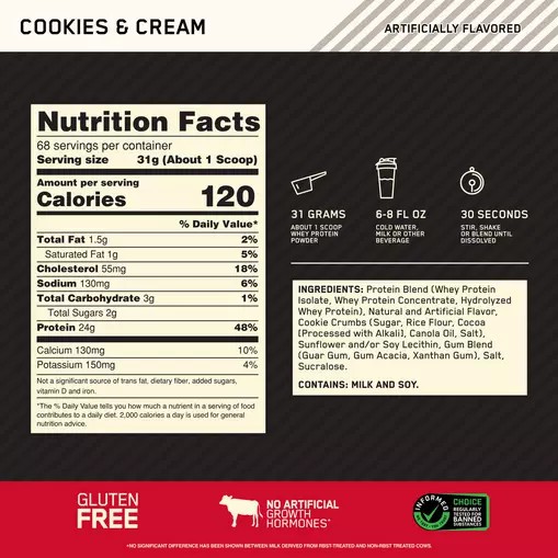 Optimum Nutrition GOLD STANDARD 100% WHEY™ Cookies & Cream 5 lb (68 Servings) Egypt | 9816305-PZ