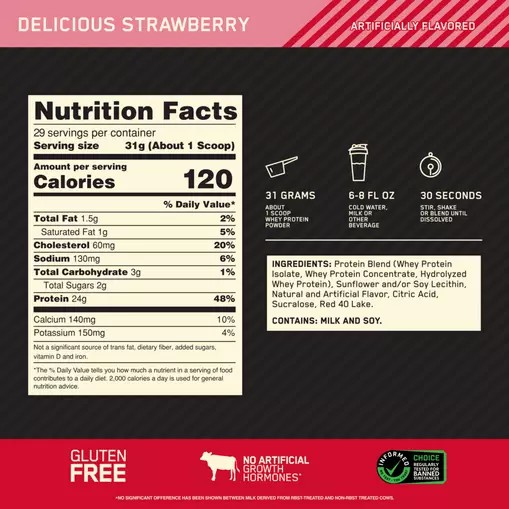 Optimum Nutrition GOLD STANDARD 100% WHEY™ Delicious Strawberry 2 lb (29 Servings) Egypt | 6342109-HA