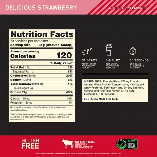 Optimum Nutrition GOLD STANDARD 100% WHEY™ Delicious Strawberry 5 lb (73 Servings) Egypt | 7134920-GR