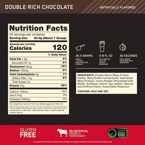 Optimum Nutrition GOLD STANDARD 100% WHEY™ Double Rich Chocolate 1.5 lb (22 Servings) Egypt | 4185039-EP