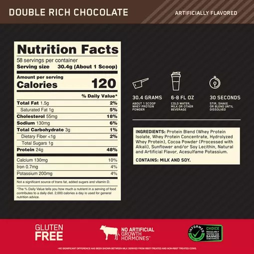 Optimum Nutrition GOLD STANDARD 100% WHEY™ Double Rich Chocolate 4 lb (58 Servings) Egypt | 9584623-DY