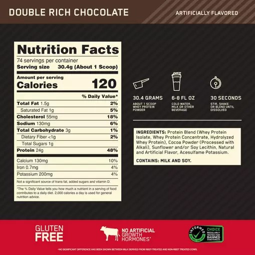 Optimum Nutrition GOLD STANDARD 100% WHEY™ Double Rich Chocolate 5 lb (74 Servings) Egypt | 3907425-VS