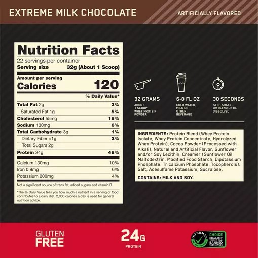 Optimum Nutrition GOLD STANDARD 100% WHEY™ Extreme Milk Chocolate 1.5 lb (22 Servings) Egypt | 0389625-OP