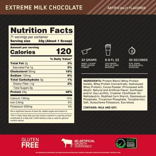 Optimum Nutrition GOLD STANDARD 100% WHEY™ Extreme Milk Chocolate 5 lb (71 Servings) Egypt | 3054987-KQ