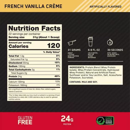 Optimum Nutrition GOLD STANDARD 100% WHEY™ French Vanilla Creme 1.5 lb (22 Servings) Egypt | 2750861-LA