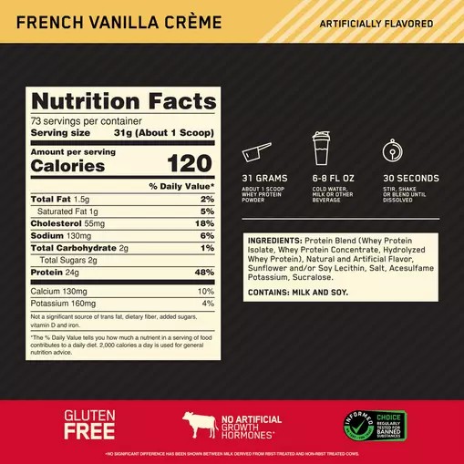 Optimum Nutrition GOLD STANDARD 100% WHEY™ French Vanilla Creme 5 lb (73 Servings) Egypt | 5720619-MT