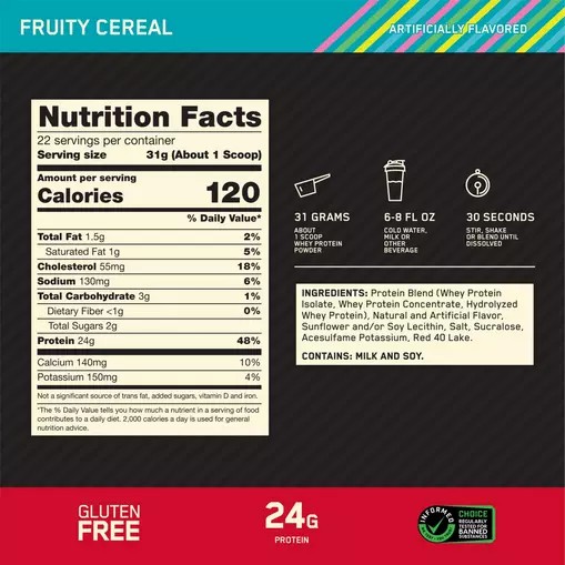 Optimum Nutrition GOLD STANDARD 100% WHEY™ Fruity Cereal 1.5 lb (22 Servings) Egypt | 0837429-ZF