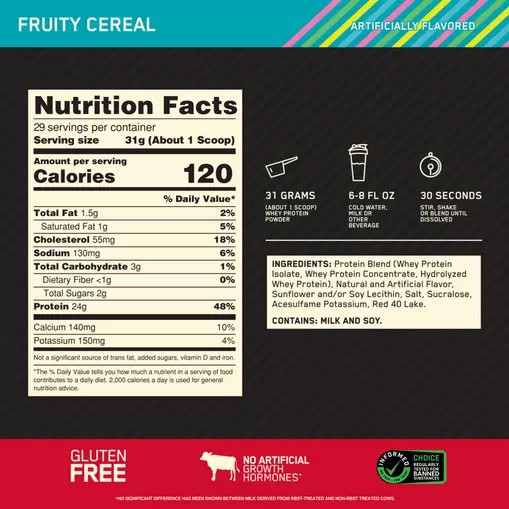 Optimum Nutrition GOLD STANDARD 100% WHEY™ Fruity Cereal 2 lb (29 Servings) Egypt | 0637248-DW