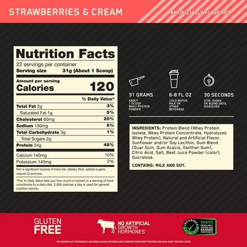 Optimum Nutrition GOLD STANDARD 100% WHEY™ Strawberries & Cream 1.5 lb (22 Servings) Egypt | 3852170-XD