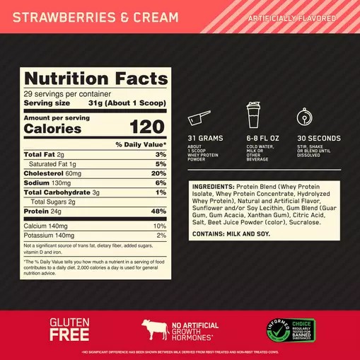 Optimum Nutrition GOLD STANDARD 100% WHEY™ Strawberries & Cream 2 lb (29 Servings) Egypt | 4673920-VD