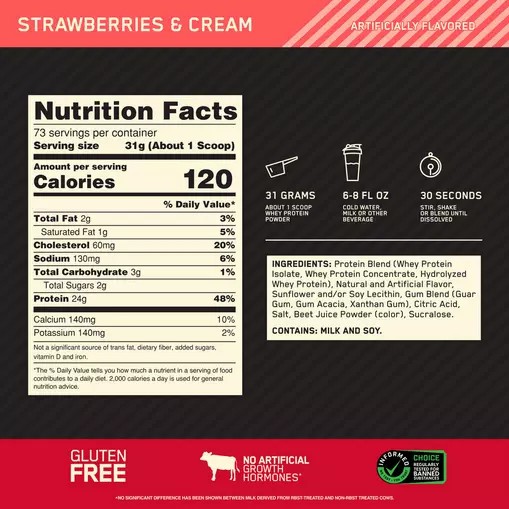 Optimum Nutrition GOLD STANDARD 100% WHEY™ Strawberries & Cream 5 lb (73 Servings) Egypt | 9213804-YU