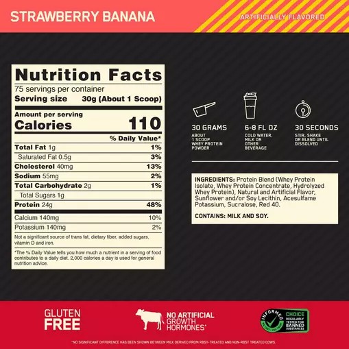 Optimum Nutrition GOLD STANDARD 100% WHEY™ Strawberry Banana 5 lb (75 Servings) Egypt | 5014928-PA