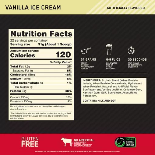 Optimum Nutrition GOLD STANDARD 100% WHEY™ Vanilla Ice Cream 1.5 lb (22 Servings) Egypt | 5270491-NG