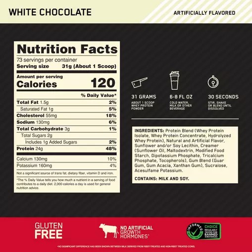 Optimum Nutrition GOLD STANDARD 100% WHEY™ White Chocolate 5 lb (73 Servings) Egypt | 2543706-GN