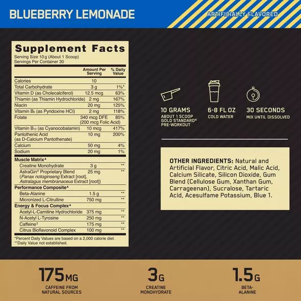 Optimum Nutrition GOLD STANDARD® Pre-Workout Blueberry Lemonade 0.66 lb (30 Servings) Egypt | 7098532-ZU