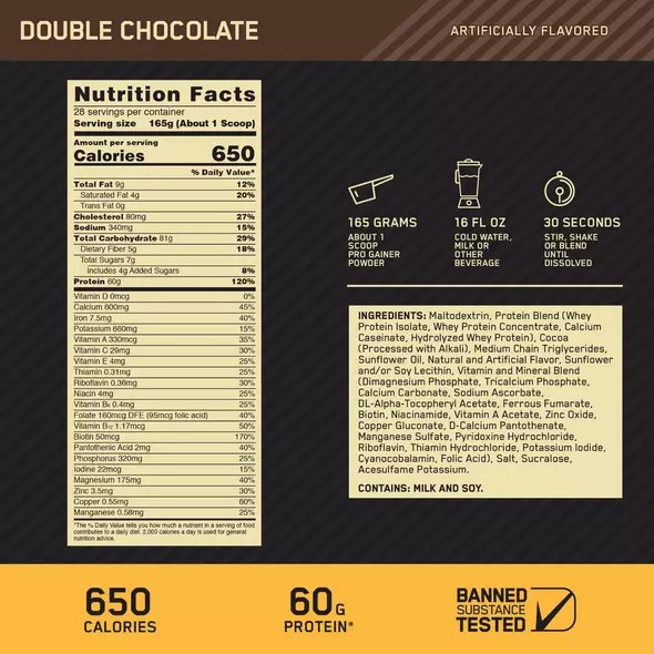 Optimum Nutrition GOLD STANDARD® Pro Gainer Double Chocolate 5.09 lb (14 Servings) Egypt | 2803659-AY