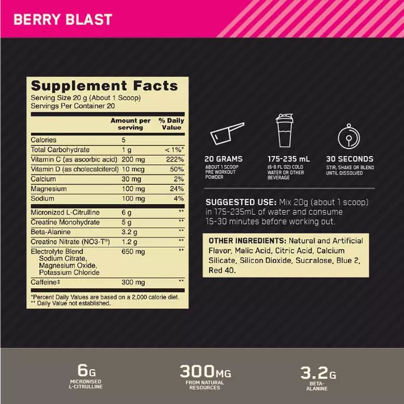 Optimum Nutrition Gold Standard Pre Advanced Berry Blast 20 Serves Egypt | 3974258-AM