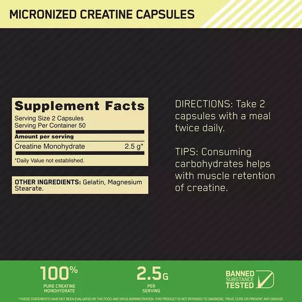 Optimum Nutrition Micronized Creatine Capsules 100 Capsules (50 Servings) Egypt | 3504187-BX