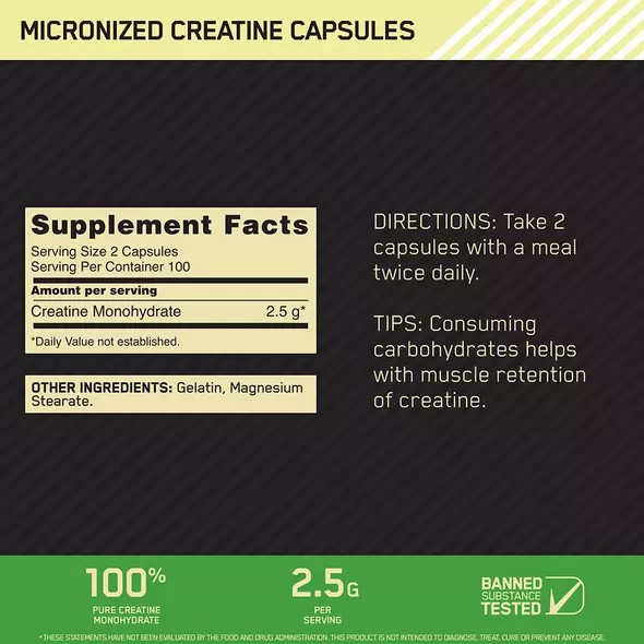 Optimum Nutrition Micronized Creatine Capsules 200 Capsules (100 Servings) Egypt | 2071836-FT