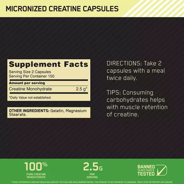 Optimum Nutrition Micronized Creatine Capsules 300 Capsules (150 Servings) Egypt | 2153407-NG