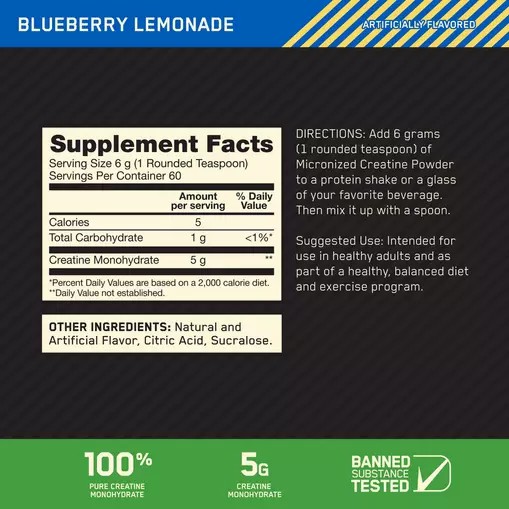 Optimum Nutrition Micronized Creatine Powder Blueberry Lemonade 0.79 lb (60 Servings) Egypt | 3586091-ND