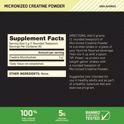 Optimum Nutrition Micronized Creatine Powder Unflavored 0.66 lb (60 Servings) Egypt | 8029431-BL