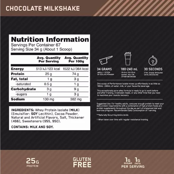 Optimum Nutrition Performance Isolate Chocolate 2.27kg Egypt | 3687410-LO