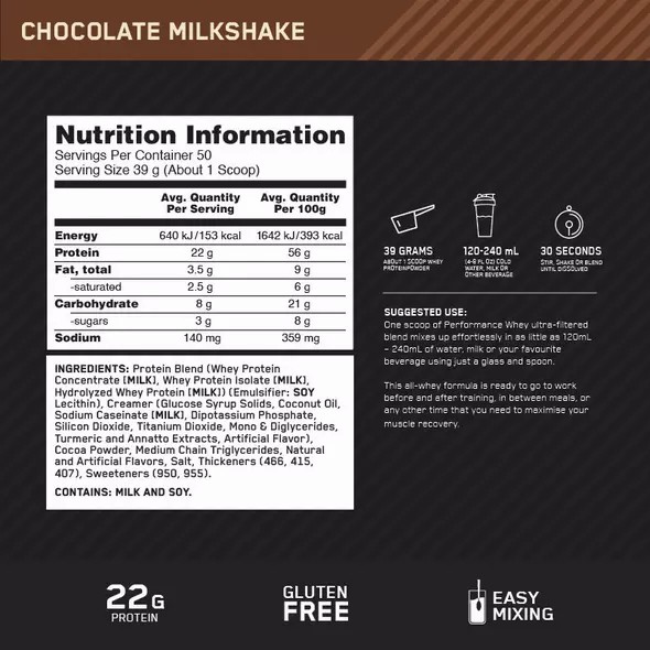 Optimum Nutrition Performance Whey Chocolate 1.95kg Egypt | 1230689-ET