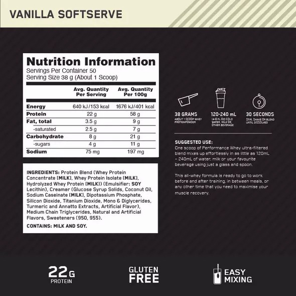 Optimum Nutrition Performance Whey Vanilla 1.95kg Egypt | 3698214-XL