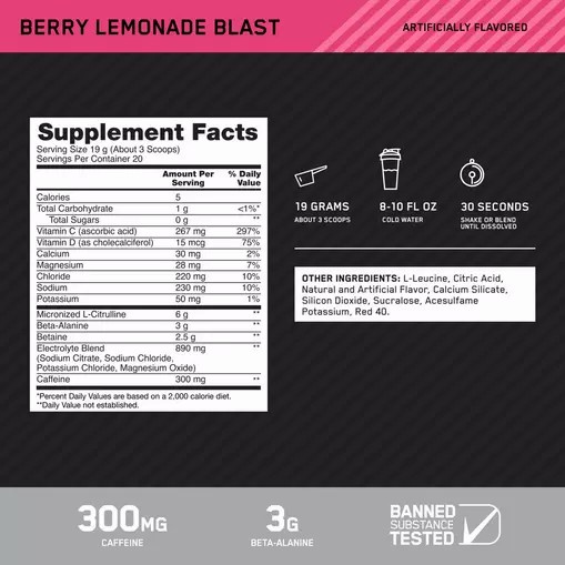 Optimum Nutrition Platinum Igniter Berry Lemonade Blast 0.84 lb (20 Servings) Egypt | 3567019-UY