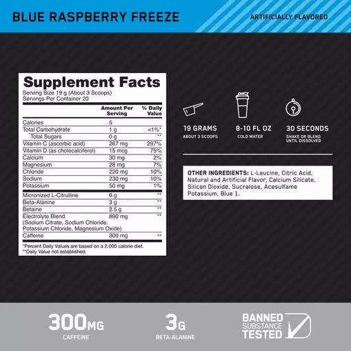 Optimum Nutrition Platinum Igniter Blue Raspberry Freeze 0.84 lb (20 Servings) Egypt | 4912853-XH