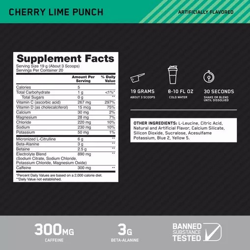 Optimum Nutrition Platinum Igniter Cherry Lime Punch 0.84 lb (20 Servings) Egypt | 7908352-MU