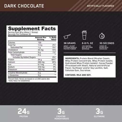 Optimum Nutrition Platinum Rebuild Dark Chocolate 1.67 lb (20 Servings) Egypt | 5718239-VB