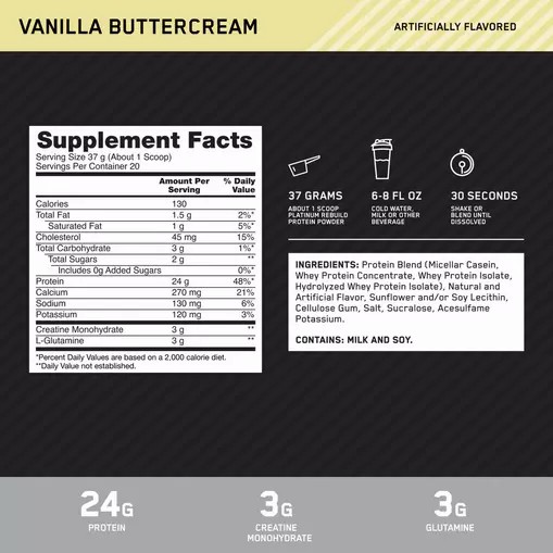 Optimum Nutrition Platinum Rebuild Vanilla Buttercream 1.63 lb (20 Servings) Egypt | 3827659-XV