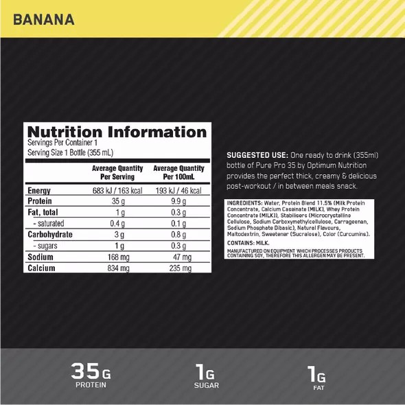 Optimum Nutrition Pure Pro 35 Banana 355ml (6 bottles) Egypt | 2184759-LQ