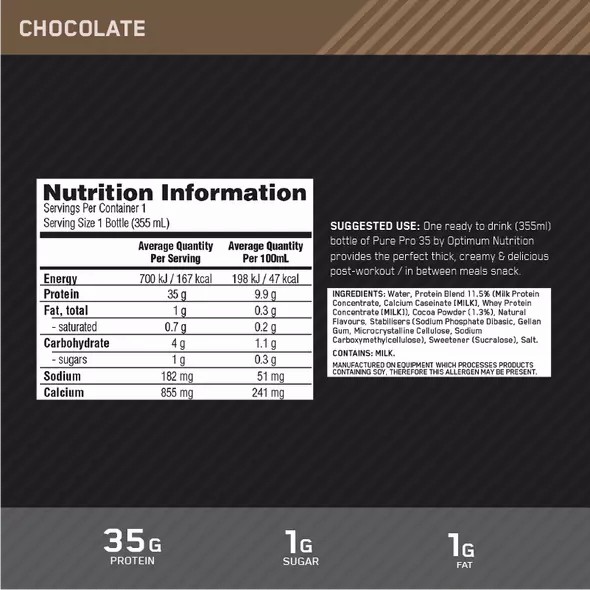 Optimum Nutrition Pure Pro 35 Chocolate 355ml (6 bottles) Egypt | 3206714-VR